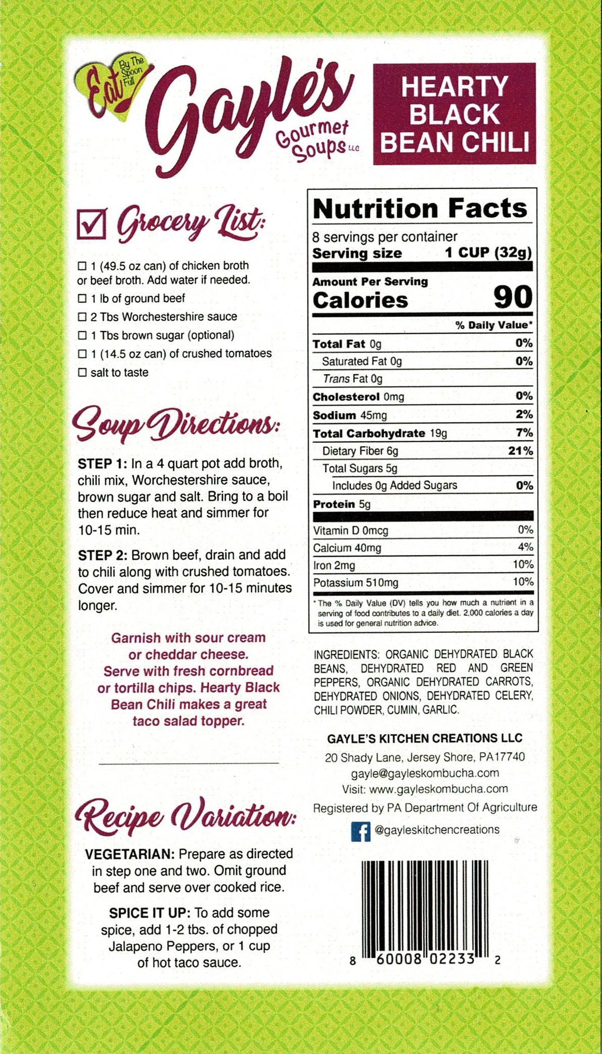 Hearty Black Bean Chili - Gayle's Gourmet Soups
